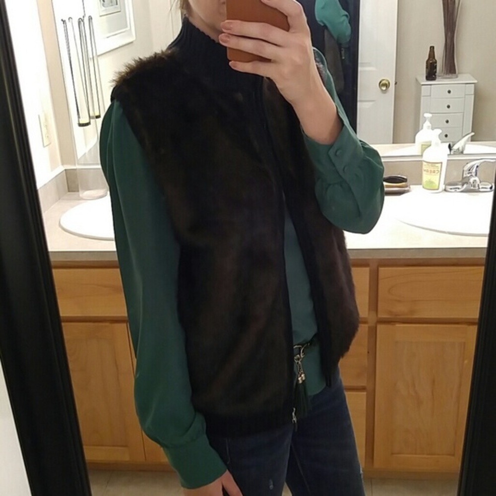 Faux mink fur marisa zip up vest